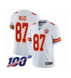 Men's Nike Kansas City Chiefs #87 Travis Kelce White Vapor Untouchable Limited Player 100th Season NFL Jersey