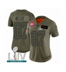 Women's Kansas City Chiefs #87 Travis Kelce Limited Olive 2019 Salute to Service Super Bowl LIV Bound Football Jersey