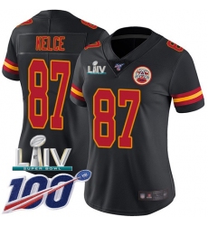 Women's Nike Kansas City Chiefs #87 Travis Kelce Black Super Bowl LIV 2020 Stitched NFL Limited Rush 100th Season Jersey