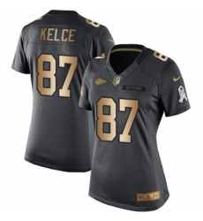 Women's Nike Kansas City Chiefs #87 Travis Kelce Limited Black/Gold Salute to Service NFL Jersey