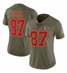 Women's Nike Kansas City Chiefs #87 Travis Kelce Limited Olive 2017 Salute to Service NFL Jersey