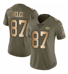 Women's Nike Kansas City Chiefs #87 Travis Kelce Limited Olive/Gold 2017 Salute to Service NFL Jersey