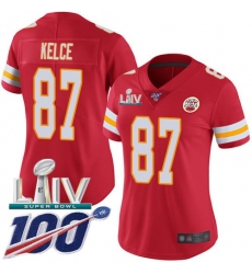 Women's Nike Kansas City Chiefs #87 Travis Kelce Red Super Bowl LIV 2020 Team Color Stitched NFL 100th Season Vapor Untouchable Limited Jersey