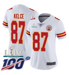 Women's Nike Kansas City Chiefs #87 Travis Kelce White Super Bowl LIV 2020 Stitched NFL 100th Season Vapor Untouchable Limited Jersey