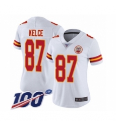 Women's Nike Kansas City Chiefs #87 Travis Kelce White Vapor Untouchable Limited Player 100th Season NFL Jersey