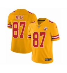 Youth Kansas City Chiefs #87 Travis Kelce Limited Gold Inverted Legend Football Jersey