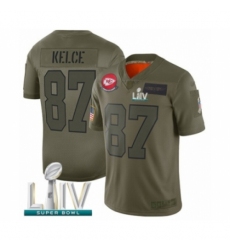 Youth Kansas City Chiefs #87 Travis Kelce Limited Olive 2019 Salute to Service Super Bowl LIV Bound Football Jersey