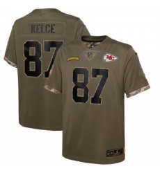 Youth Kansas City Chiefs #87 Travis Kelce Nike 2022 Salute To Service Limited Jersey - Olive
