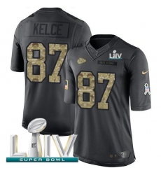 Youth Nike Kansas City Chiefs #87 Travis Kelce Black Super Bowl LIV 2020 Stitched NFL Limited 2016 Salute to Service Jersey