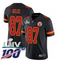 Youth Nike Kansas City Chiefs #87 Travis Kelce Black Super Bowl LIV 2020 Stitched NFL Limited Rush 100th Season Jersey