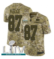 Youth Nike Kansas City Chiefs #87 Travis Kelce Camo Super Bowl LIV 2020 Stitched NFL Limited 2018 Salute To Service Jersey