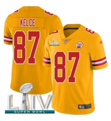Youth Nike Kansas City Chiefs #87 Travis Kelce Gold Super Bowl LIV 2020 Stitched NFL Limited Inverted Legend Jersey