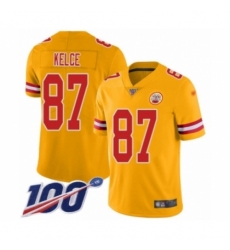 Youth Nike Kansas City Chiefs #87 Travis Kelce Limited Gold Inverted Legend 100th Season NFL Jersey