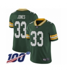 Men's Green Bay Packers #33 Aaron Jones Green Team Color Vapor Untouchable Limited Player 100th Season Football Jersey
