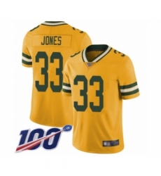 Men's Green Bay Packers #33 Aaron Jones Limited Gold Rush Vapor Untouchable 100th Season Football Jersey