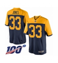 Men's Green Bay Packers #33 Aaron Jones Limited Navy Blue Alternate 100th Season Football Jersey