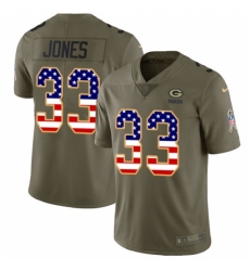 Men's Nike Green Bay Packers #33 Aaron Jones Limited Olive/USA Flag 2017 Salute to Service NFL Jersey