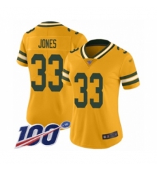 Women's Green Bay Packers #33 Aaron Jones Limited Gold Inverted Legend 100th Season Football Jersey