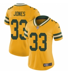 Women's Nike Green Bay Packers #33 Aaron Jones Limited Gold Rush Vapor Untouchable NFL Jersey