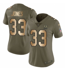 Women's Nike Green Bay Packers #33 Aaron Jones Limited Olive/Gold 2017 Salute to Service NFL Jersey