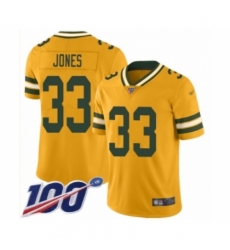 Youth Green Bay Packers #33 Aaron Jones Limited Gold Inverted Legend 100th Season Football Jersey