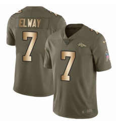 Men's Nike Denver Broncos #7 John Elway Limited Olive/Gold 2017 Salute to Service NFL Jersey