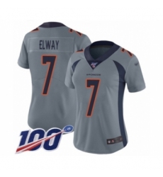 Women's Denver Broncos #7 John Elway Limited Silver Inverted Legend 100th Season Football Jersey