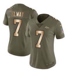 Women's Nike Denver Broncos #7 John Elway Limited Olive/Gold 2017 Salute to Service NFL Jersey