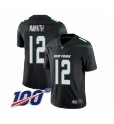 Men's New York Jets #12 Joe Namath Black Alternate Vapor Untouchable Limited Player 100th Season Football Jersey