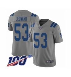 Men's Indianapolis Colts #53 Darius Leonard Limited Gray Inverted Legend 100th Season Football Jersey