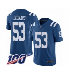 Men's Indianapolis Colts #53 Darius Leonard Limited Royal Blue Rush Vapor Untouchable 100th Season Football Jersey