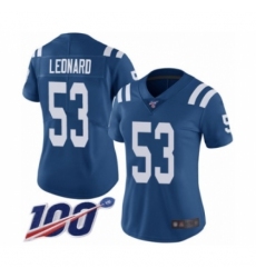 Women's Nike Indianapolis Colts #53 Darius Leonard Royal Blue Team Color Vapor Untouchable Limited Player 100th Season NFL Jersey
