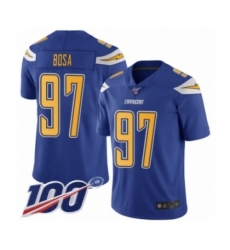Men's Nike Los Angeles Chargers #97 Joey Bosa Limited Electric Blue Rush Vapor Untouchable 100th Season NFL Jersey