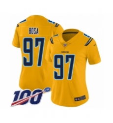 Women's Nike Los Angeles Chargers #97 Joey Bosa Limited Gold Inverted Legend 100th Season NFL Jersey