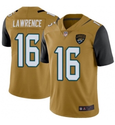 Men's Nike Jacksonville Jaguars #16 Trevor Lawrence Gold Stitched NFL Limited Rush Jersey