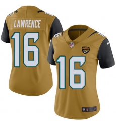 Women's Nike Jacksonville Jaguars #16 Trevor Lawrence Gold Stitched NFL Limited Rush Jersey