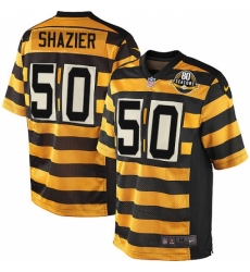 Men's Nike Pittsburgh Steelers #50 Ryan Shazier Elite Yellow/Black Alternate 80TH Anniversary Throwback NFL Jersey