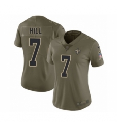 Women's Nike New Orleans Saints #7 Taysom Hill Limited Olive 2017 Salute to Service NFL Jersey