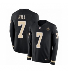 Youth Nike New Orleans Saints #7 Taysom Hill Limited Black Therma Long Sleeve NFL Jersey