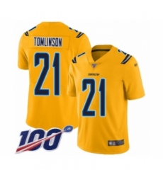 Men's Los Angeles Chargers #21 LaDainian Tomlinson Limited Gold Inverted Legend 100th Season Football Jersey