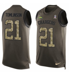 Men's Nike Los Angeles Chargers #21 LaDainian Tomlinson Limited Green Salute to Service Tank Top NFL Jersey