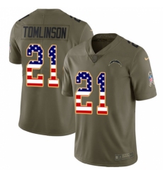 Men's Nike Los Angeles Chargers #21 LaDainian Tomlinson Limited Olive/USA Flag 2017 Salute to Service NFL Jersey