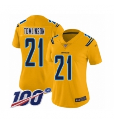 Women's Los Angeles Chargers #21 LaDainian Tomlinson Limited Gold Inverted Legend 100th Season Football Jersey