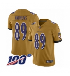 Men's Baltimore Ravens #89 Mark Andrews Limited Gold Inverted Legend 100th Season Football Jersey
