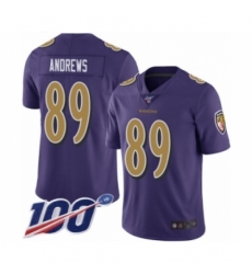 Men's Baltimore Ravens #89 Mark Andrews Limited Purple Rush Vapor Untouchable 100th Season Football Jersey