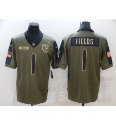 Men's Chicago Bears #1 Justin Fields Nike Olive 2021 Salute To Service Limited Player Jersey