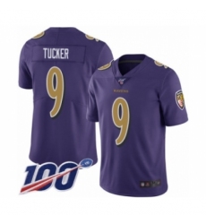 Men's Baltimore Ravens #9 Justin Tucker Limited Purple Rush Vapor Untouchable 100th Season Football Jersey