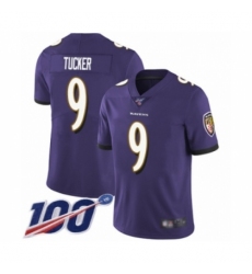 Men's Baltimore Ravens #9 Justin Tucker Purple Team Color Vapor Untouchable Limited Player 100th Season Football Jersey