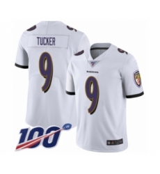 Men's Baltimore Ravens #9 Justin Tucker White Vapor Untouchable Limited Player 100th Season Football Jersey
