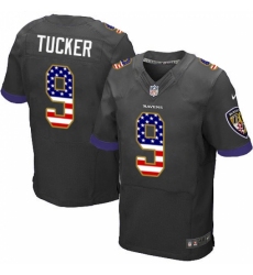 Men's Nike Baltimore Ravens #9 Justin Tucker Elite Black Alternate USA Flag Fashion NFL Jersey